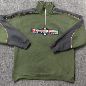 Mondetta World Sports Sweatshirt Mens Large Quarter Zip Flags Colorblock